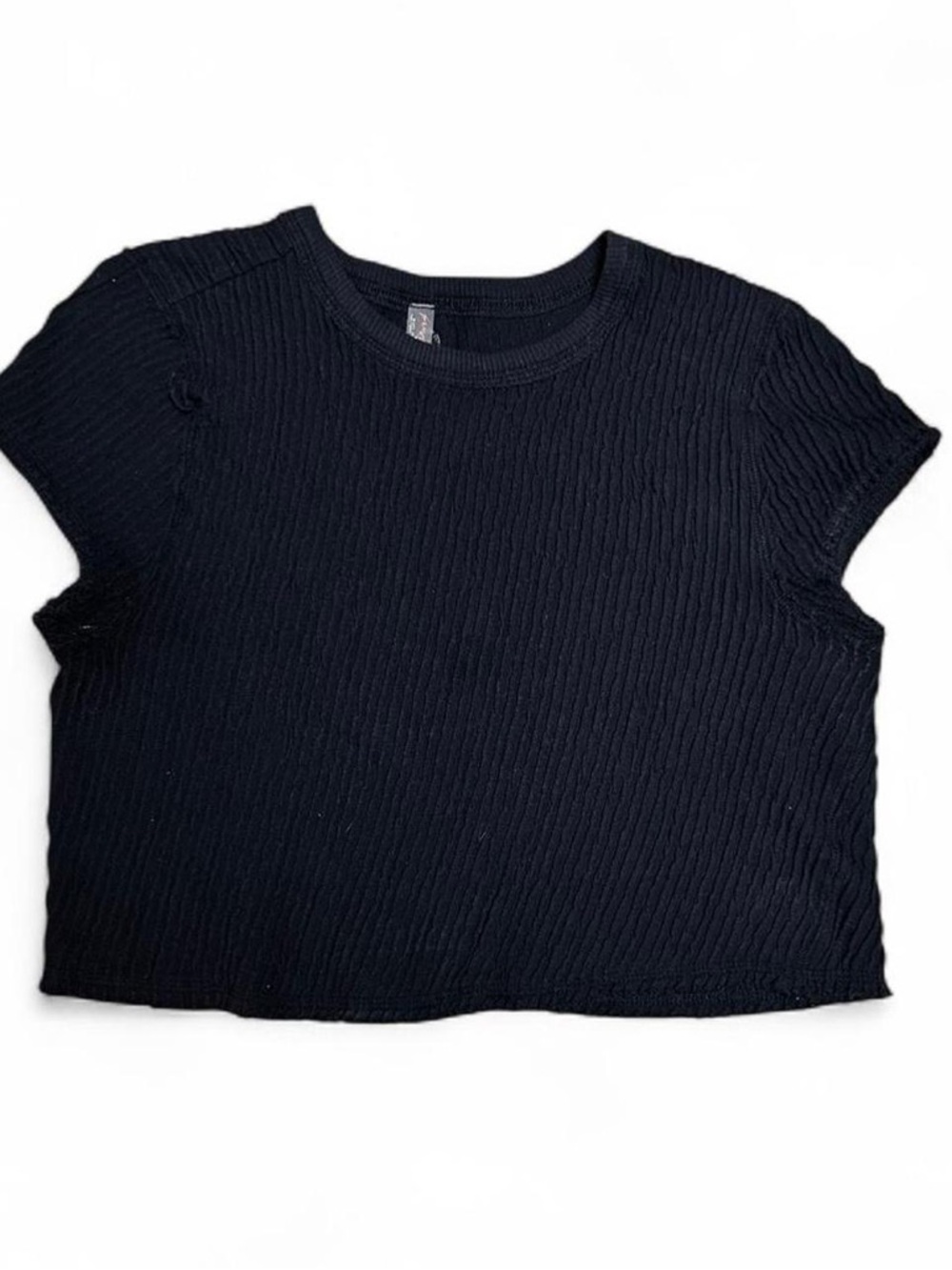 Free People Movement Black Ribbed Short Sleeve Crop Top